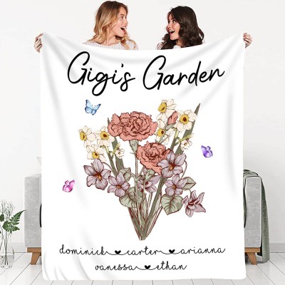  Custom Birth Flower Blanket With Grandkids Names Gift for Grandma, Mama
