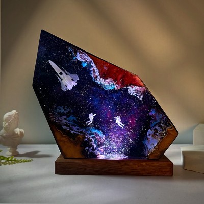 Space Resin Night Light with Astronaut Rocket