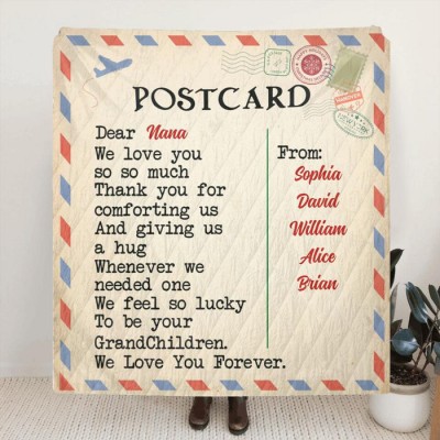 Personalized Postcard Blanket From Grandchildren To Nana - We Love You Forever