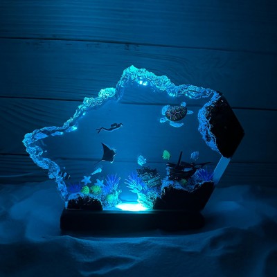 Ray, Turtle and Scuba Diver Resin Night Light