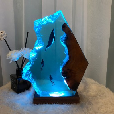 Ocean Epoxy Resin Night Light Humpback and Couple Diver Night Light