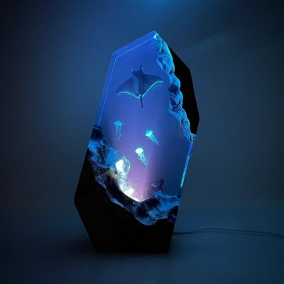 HOT SALE❗❗❗Manta Rays And Jellyfish Resin Night Light Blue Ocean Miniature