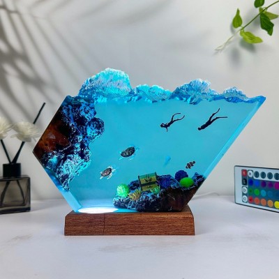 Sea Turtle and Couple Diver Resin Night Light