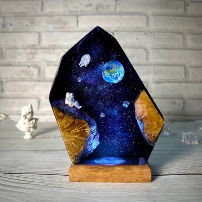 Astronaut Resin Wood Art Lamp Interstellar Resin Night Light