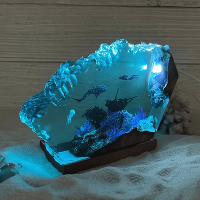 Whale Shark and Diver Resin Night Light