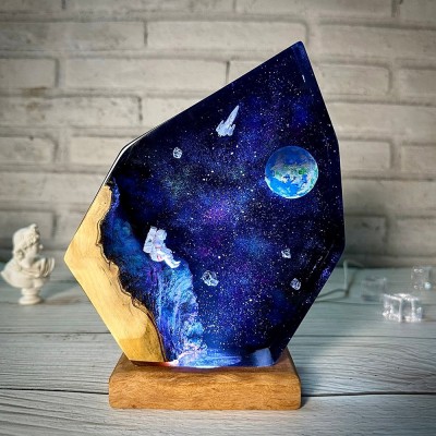 Astronaut Resin Wood Art Lamp Interstellar Resin Night Light